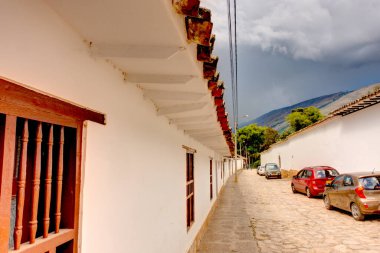 Villa de Leyva, Colombia - May 2019 : Picturesque colonial village in cloudy weather