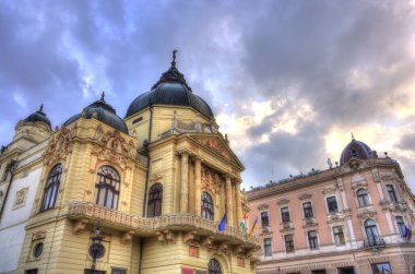 Pecs, Hungary - March 2017: Historical  center in cloudy weather, HDR                  