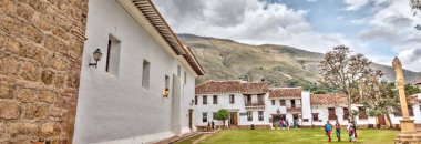 Villa de Leyva, Colombia - May 2019 : Picturesque colonial village in cloudy weather