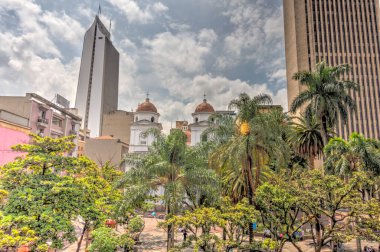 GUATAPE, COLOMBIA - APRIL 2019: Historical center in cloudy weather