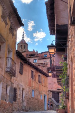 ALBARRACIN, SPAIN - JUNE 2019: Historical center in sunny weather, HDR image
