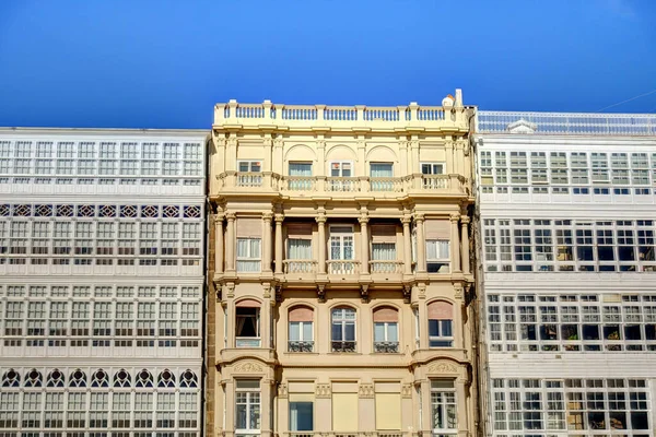 beautiful architecture in the old town La Coruna, Galicia, Spain
