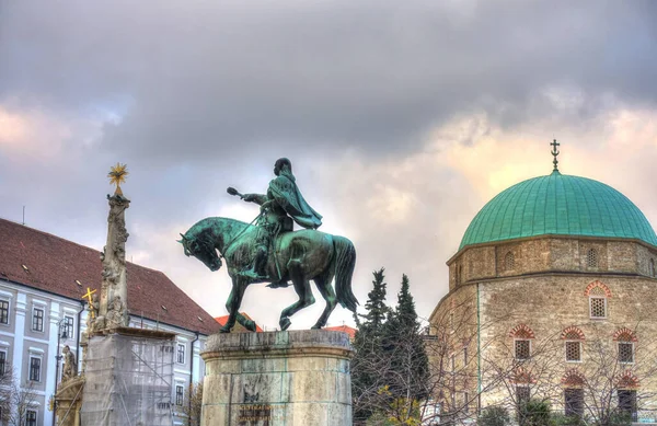 Pecs, Hungary - March 2017: Historical  center in cloudy weather, HDR                  