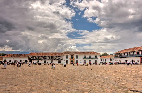 Villa de Leyva, Colombia - April 2019 : Colonial center in cloudy weather