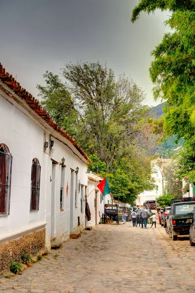 Villa de Leyva, Colombia - May 2019 : Picturesque colonial village in cloudy weather