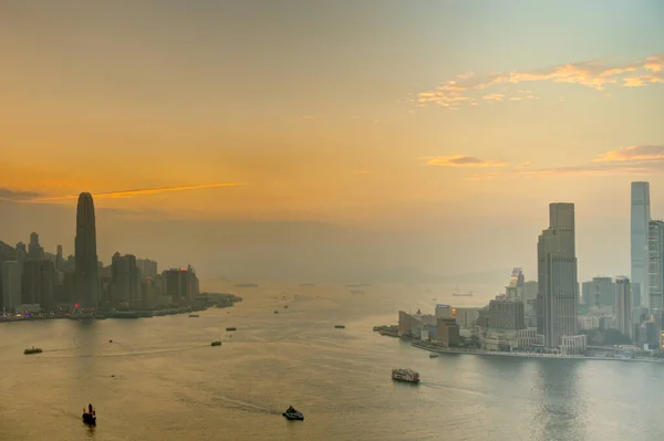 Hong Kong February 2019 Panorama Harbour Sunset — 스톡 사진