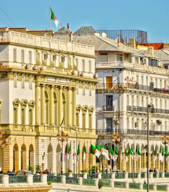 Algiers, Algeria - March 2020 : Colonial architecture in sunny weather, HDR Image