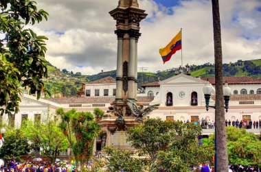 Quito, Ecuador - April 2018 : beautiful view on Historical center of the city
