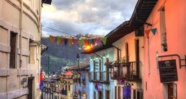 Quito, Ecuador - April 2018 : beautiful view on Historical center of the city