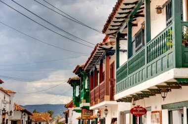 Villa de Leyva, Colombia - May 2019 : Picturesque colonial village in cloudy weather