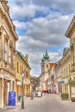 Pecs, Hungary - March 2017: Historical  center in cloudy weather, HDR                  
