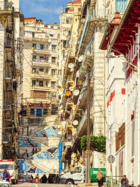 Algiers, Algeria - March 2020 : Colonial architecture in sunny weather, HDR Image