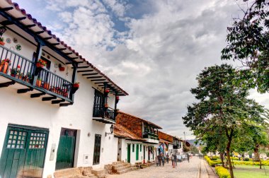 Villa de Leyva, Colombia - May 2019 : Picturesque colonial village in cloudy weather