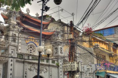 Hanoi, Vietnam - November 2020 : City center in cloudy weather