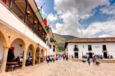 Villa de Leyva, Colombia - April 2019 : Colonial center in cloudy weather