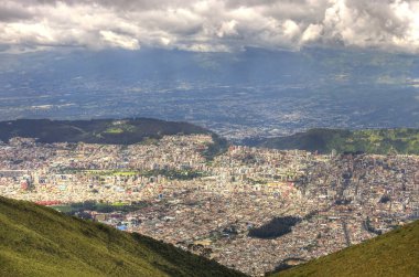 Quito, Ecuador - April 2018 : beautiful view on Historical center of the city