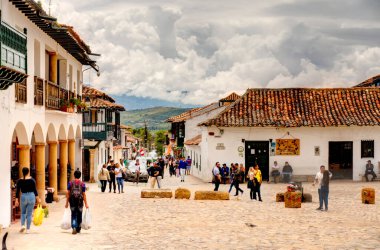 Villa de Leyva, Colombia - May 2019 : Picturesque colonial village in cloudy weather