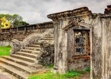 Hue, Vietnam - November 2020 : Citadel in cloudy weather, HDR Image