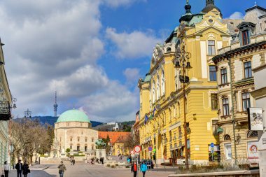 Pecs, Hungary - March 2017: Historical  center in cloudy weather, HDR                  