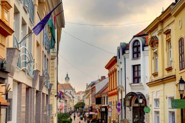 Pecs, Hungary - March 2017: Historical  center in cloudy weather, HDR                  
