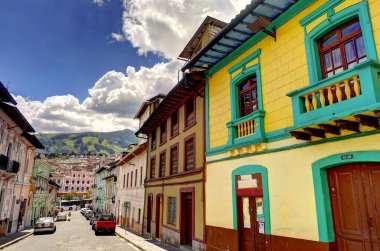 Quito, Ecuador - April 2018 : beautiful view on Historical center of the city