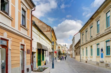 Pecs, Hungary - March 2017: Historical  center in cloudy weather, HDR                  