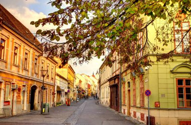 Pecs, Hungary - March 2017: Historical  center in cloudy weather, HDR                  