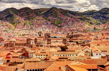CUSCO, PERU - APRIL 2018: Rooftops of the historical center in cloudy weather