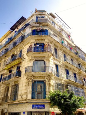 Algiers, Algeria - March 2020 : Colonial architecture in sunny weather, HDR Image