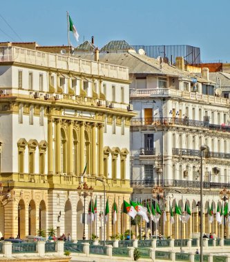 Algiers, Algeria - March 2020 : Colonial architecture in sunny weather, HDR Image