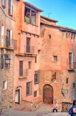 ALBARRACIN, SPAIN - JUNE 2019: Historical center in sunny weather, HDR image