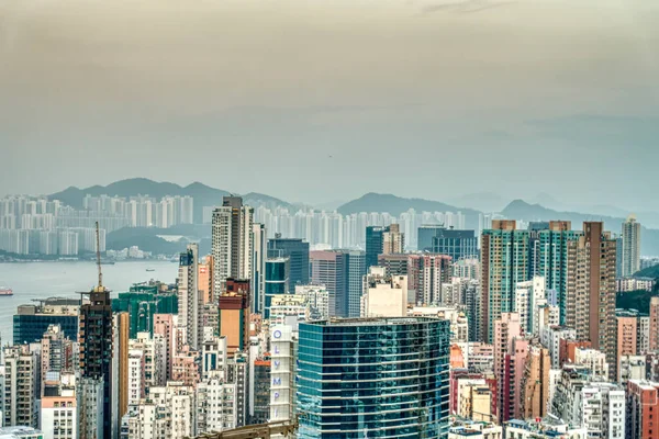 Hong Kong - January 2019 : Historical center skyline in cloudy weather