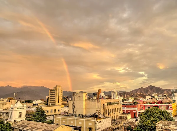 Santa Marta,Colombia - April 2019 : City center at dusk