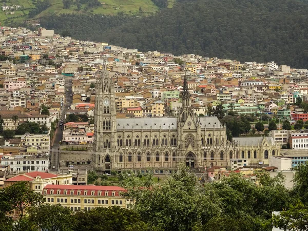Quito, Ecuador - April 2018 : beautiful view on Historical center of the city