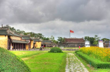 Hue, Vietnam - November 2020 : Citadel in cloudy weather, HDR Image