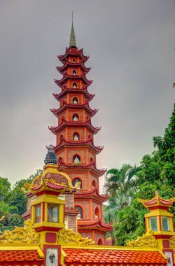 Hanoi, Vietnam - November 2020 : City center in cloudy weather