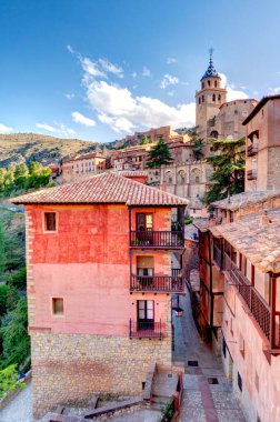 ALBARRACIN, SPAIN - JUNE 2019: Historical center in sunny weather, HDR image