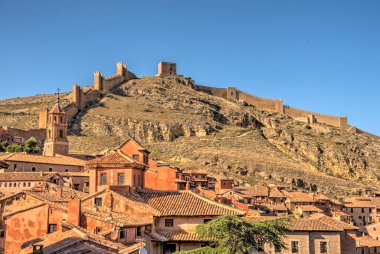 ALBARRACIN, SPAIN - JUNE 2019: Historical center in sunny weather, HDR image