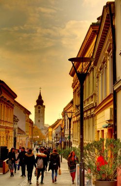 Pecs, Hungary - March 2017: Historical  center in cloudy weather, HDR                  
