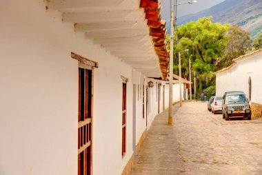 Villa de Leyva, Colombia - May 2019 : Picturesque colonial village in cloudy weather