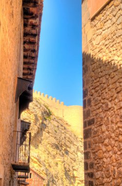 ALBARRACIN, SPAIN - JUNE 2019: Historical center in sunny weather, HDR image