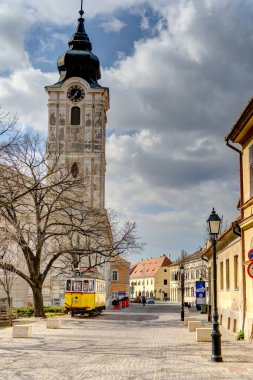 Pecs, Hungary - March 2017: Historical  center in cloudy weather, HDR                  