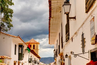 Villa de Leyva, Colombia - May 2019 : Picturesque colonial village in cloudy weather