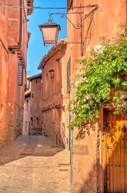 ALBARRACIN, SPAIN - JUNE 2019: Historical center in sunny weather, HDR image