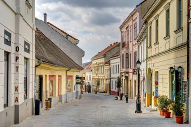 Pecs, Hungary - March 2017: Historical  center in cloudy weather, HDR                  