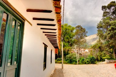 Villa de Leyva, Colombia - April 2019 : Colonial center in cloudy weather