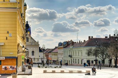Pecs, Hungary - March 2017: Historical  center in cloudy weather, HDR                  