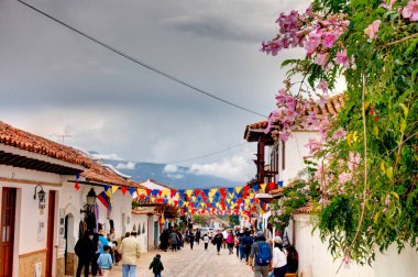 Villa de Leyva, Colombia - April 2019 : Historical center in cloudy weather