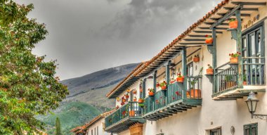 Villa de Leyva, Colombia - April 2019 : Historical center in cloudy weather