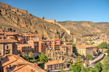 ALBARRACIN, SPAIN - JUNE 2019: Historical center in sunny weather, HDR image